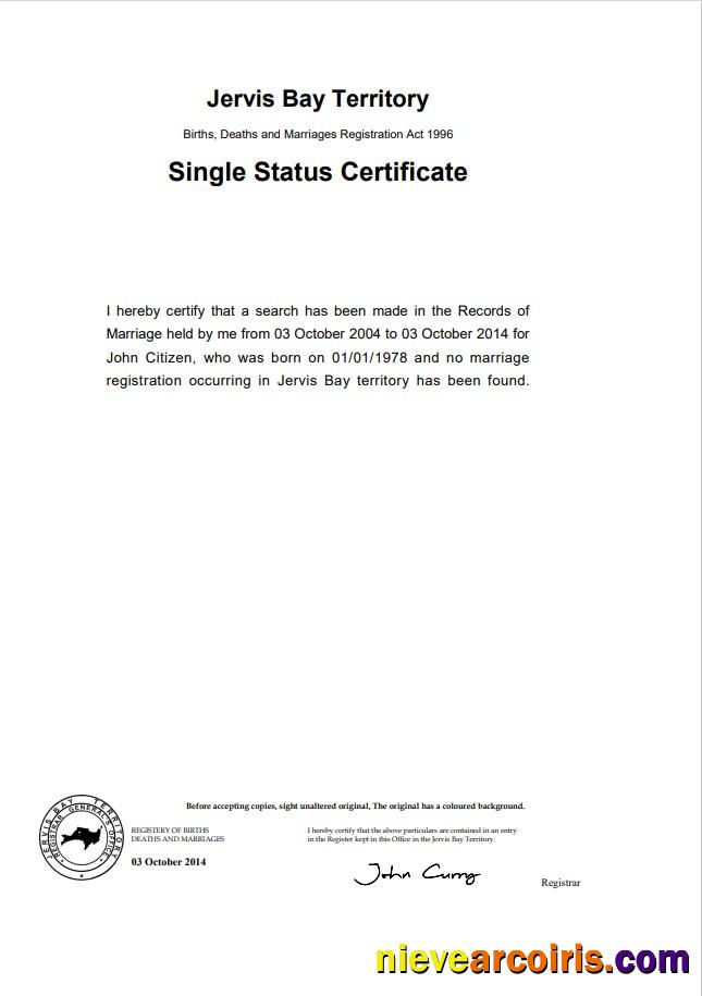 Australia Jervis Bay Territory divorce certificate